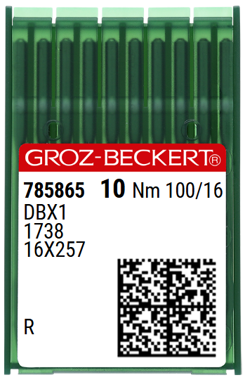 Agulhas GROZ‑BECKERT DBX1 / 1738 / 16x257 Nº100/16 – Ponta R – Caixa 10