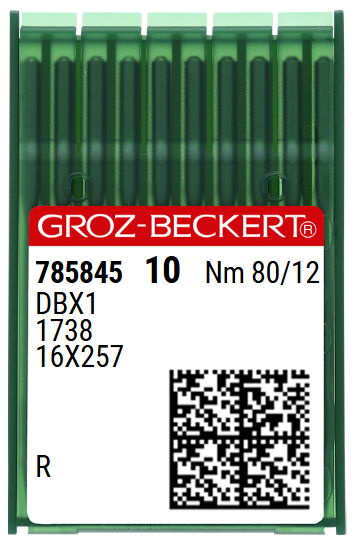 Agulhas GROZ‑BECKERT DBX1 / 1738 / 16x257 Nº80/12 – Ponta R – Caixa 10